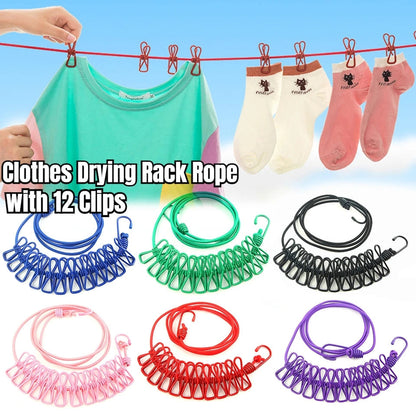 12 Clips Cloth Drying Rope ( Pack Of 2 )