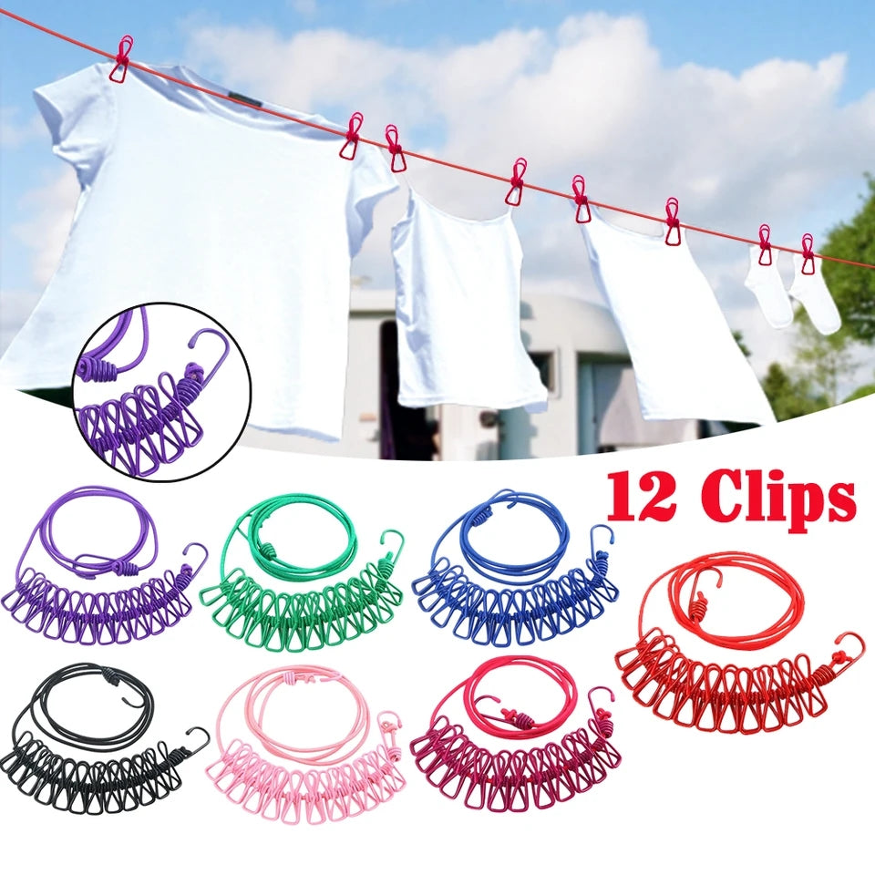 12 Clips Cloth Drying Rope ( Pack Of 2 )