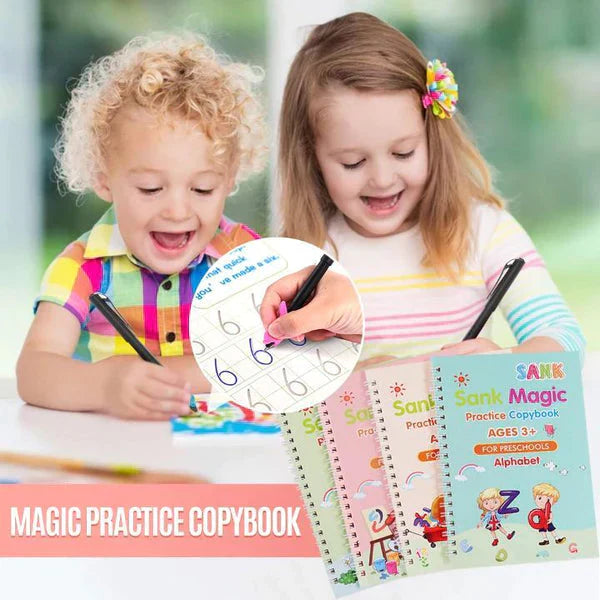 Kids Magic Practice Book (4 Books + 1 Pen + 1 Grip + 10 Refill)